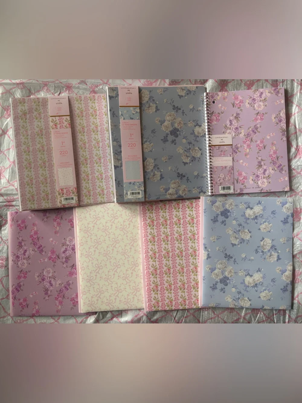 LoveShackFancy yoobi pink & blue binders , notebook, & poly folders bundle